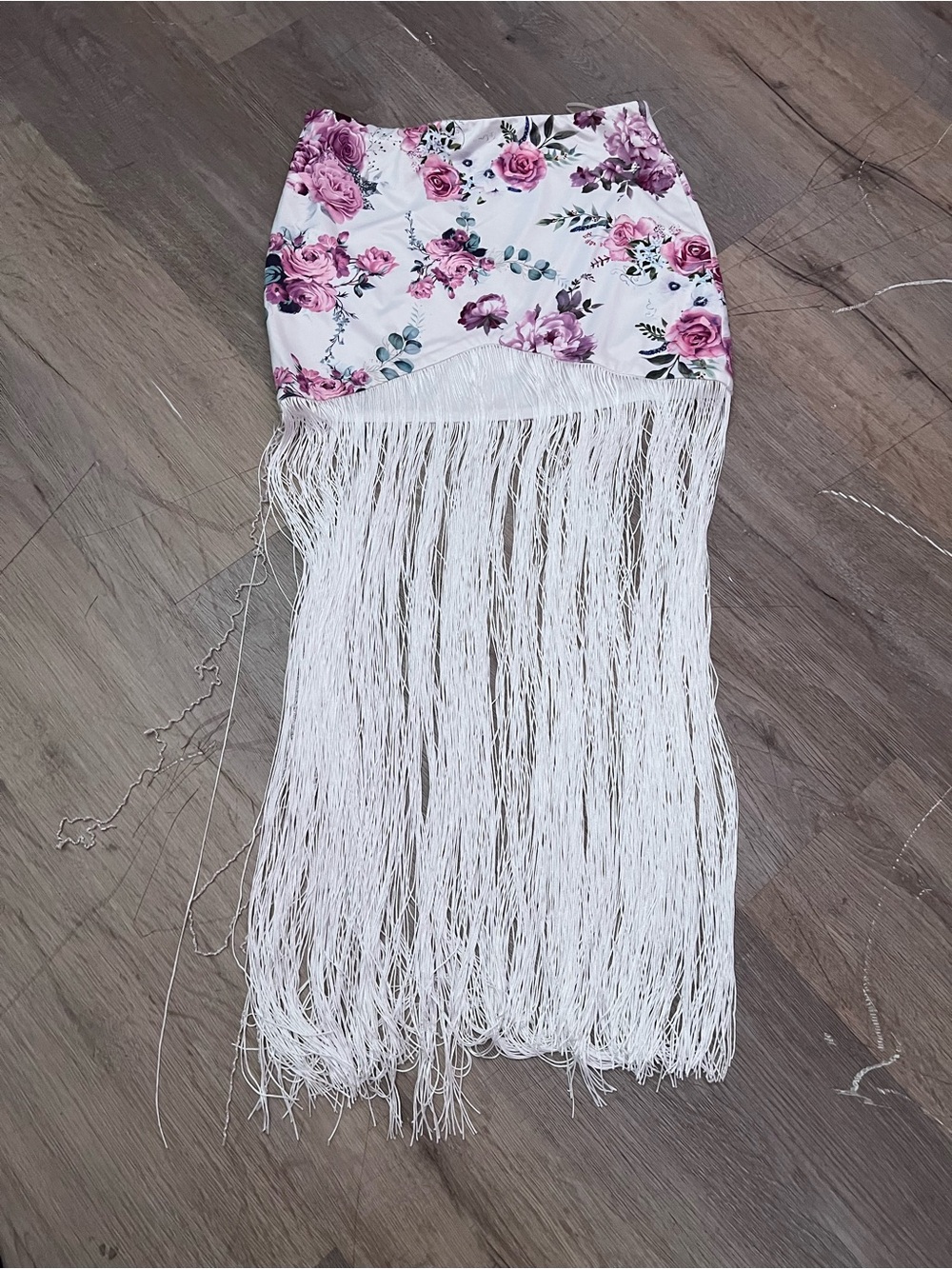 White Floral Fringe Maxi Skirt